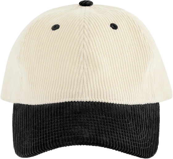 B690 Contrast Peak Corduroy Cap   Natural   Black (Front on shot) TestDerivative