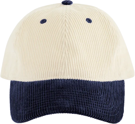 B690 Contrast Peak Corduroy Cap   Natural   Navy (Front on shot) TestDerivative